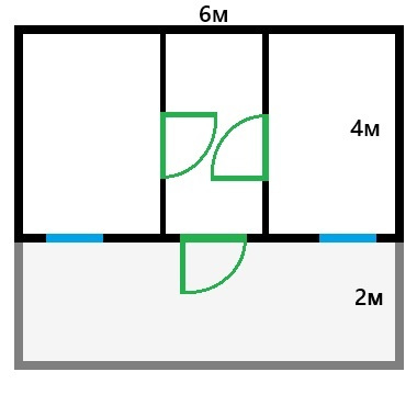 планировка бытовки с верандой 6 на 6 метров